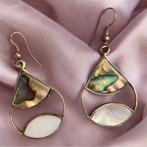 Silver Abalone Teardrop Dangle Earrings from Mexico
